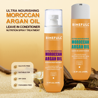 BINEFULL 250ML Crème d'huile d'argan marocaine biologique ultra-nourrissante, après-shampoissant sans rinçage, formule 2-en-1, réparation des dommages, tous types de cheveux, ISO