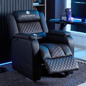 Disfrute de la comodidad de la silla reclinable de cuero marrón para oficina y juegos, con reposabrazos y diseño acolchado para relajación y trabajo. - Product Image 2