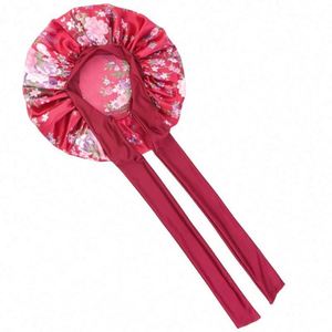 Bonnet de nuit en satin extra large avec ceinture et bandeaux, bonnet de sommeil en soie à nouer, bonnet de nuit en satin - Product Image 5