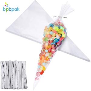 Sacchetti monouso per violoncello trasparente 13*25cm BOPP in plastica trasparente Custom confezione di caramelle per alimenti sacchetti a cono triangolari - Product Image 1