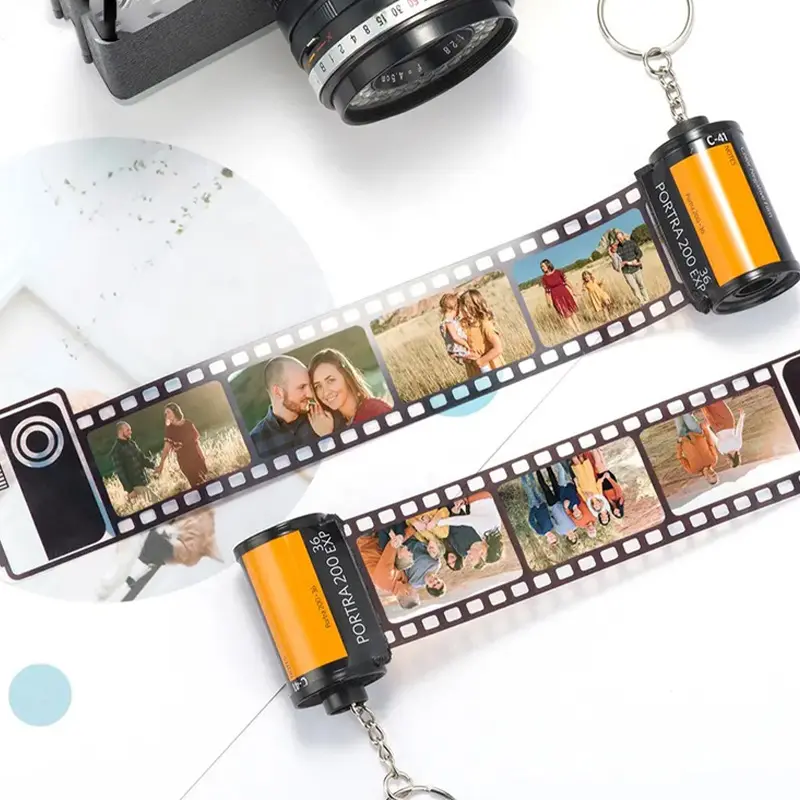 Mode Plastic Liefhebber Sleutelhanger Mining Memory Camera Film Roll Foto Sublimatie Sleutelhanger