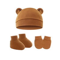 Gorro de bebé de color liso, gorro de bebé con orejas, guantes y cubrepies, Juego de 3 piezas de 0 a 6 meses
