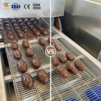Petite machine d'enrobage au chocolat pour dattes et amandes, avec application automatique de poudre et saupoudrage pour le traitement des noix