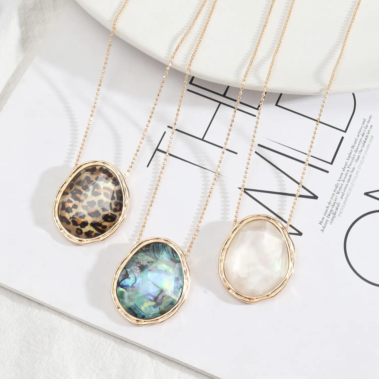 2021 New Fashion Personalized Leopard Print Abalone Shell Necklaces Jewelry For Women Trendy Pearl Gemstone Geometric Necklace