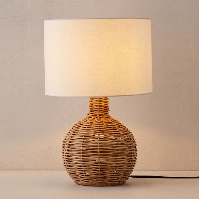 Japanese Modern Rattan Woven E14 Retro LED Dimmable Eye-Caring Table Lamp with 2-Year Warranty for Bedroom Bedside Desk Decor