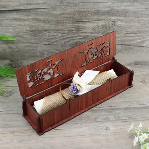 2023 Wooden Laser Cut Box Royal Theme Scroll Invitations With Burlap Handmade Beautiful Ribbon Wedding Invitation Cards