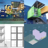 Bâtiment commercial modulaire préfabriqué hybride en conteneurs, exosquelette en acier, design moderne, protection de l'environnement