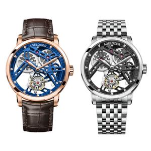 Reloj Tourbillon Original AGELOCER, Reloj Mecánico Manual, Correa de Cuero y Acero Inoxidable, Reloj de Negocios para Hombre, Esqueleto, con Caja - Product Image 1