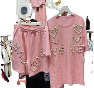 Short Sleeve Loose Fit Women <b>Set</b> Casual Above Knee Outfit with OEM ODM Customization - Product Image 1