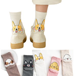 Vente en gros de <span class=keywords><strong>chaussettes</strong></span> coréennes mignonnes en coton imprimé de chiens <span class=keywords><strong>Corgi</strong></span> pour femmes Design tricoté respirant pour l'automne - Product Image 1
