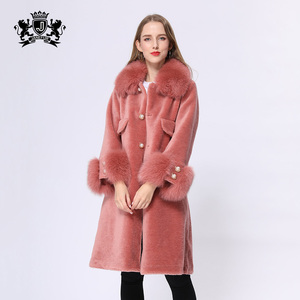 Longue <span class=keywords><strong>veste</strong></span> en laine de mouton pour <span class=keywords><strong>femme</strong></span>, gros manteau d'hiver véritable, doux et chaud - Product Image 2