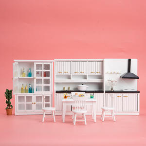 Mesa de cocina en miniatura de madera 1:12 y silla de comedor, traje de gabinete, accesorios de escena, casa de muñecas de juguete DIY - Product Image 4