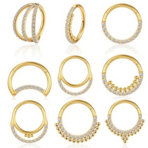 Gaby New G23 Gold Plated Titanium Septum Puncture <b>Nose</b> <b>Ring</b> <b>Hoop</b> Body Drape Tragus Hinge Section Piercing Helix Jewelry Wedding - Product Image 2
