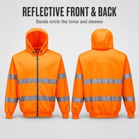 Sweat-shirt à capuche réfléchissant haute visibilité, fermeture éclair intégrale, orange fluorescent, pour travaux de construction routière
