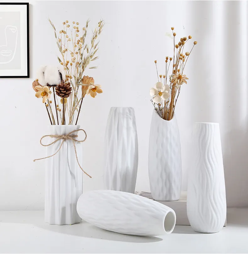 Witte Keramische Bloemenvaas Nordic Europese Minimalistische Stijl Voor Moderne Tafelplank Home Decor Met Strip