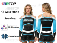 Robe de cheerleading bleu-noir |   Jupe dégradée en strass et combinaison à manches longues avec dos ouvert pour les équipes de jeunes