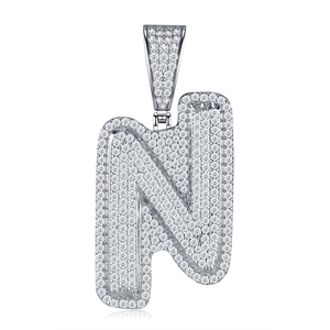 Collar con Colgante de Moissanita <span class=keywords><strong>I</strong></span> Etter <span class=keywords><strong>N</strong></span> VVS Personalizado, Estilo Hip Hop, Chapado en Platino sobre Plata 925, Joyerí<span class=keywords><strong>a</strong></span> Fina para Hombre - Product Image 1