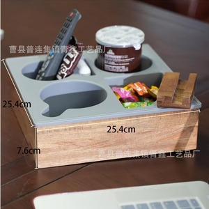 Caja de almacenamiento con reposabrazos de madera, portavasos y bandeja para refrigerios, para sofá, asiento de coche, escritorio. - Product Image 4