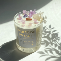 Bougie en cristal de luxe de 10 oz, non toxique, en cire de soja parfumée, allumée avec une mèche en bois crépitante, durée de combustion de 60 heures