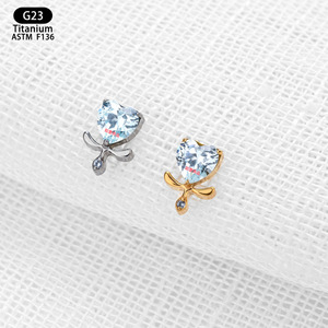 Heart-Shaped <b>Titanium</b> Earrings 5mm Sky Blue Zircon Bezel Setting Everyday Wear <b>Studs</b> F136 Alloy G23 - Product Image 2