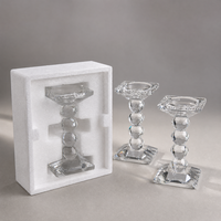 Portavelas de Cristal K9 Hecho a Mano, Diseño Facetado con Corte de Diamante, Decoración de Lujo para Bodas y Navidad