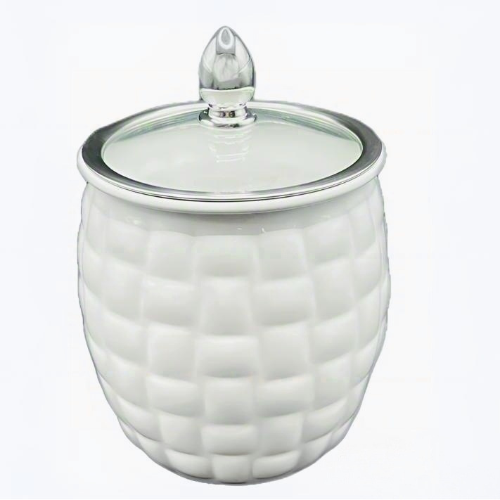 Bright white - bamboo and rattan patterned silver top bead