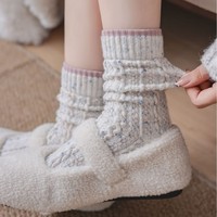 Vente en gros de chaussettes d'hiver épaisses, chaussettes mi-mollet torsadées pour femmes, chaussettes bicolores, chaussettes en laine à pois