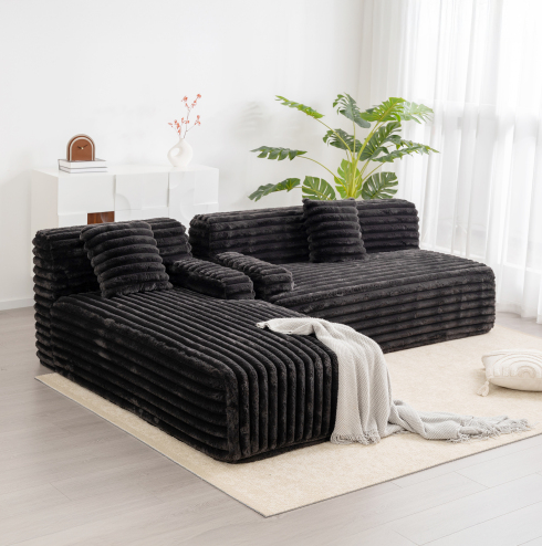 Black + faux fur + 3 Seat + Foam