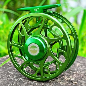 Moulinet de <span class=keywords><strong>pêche</strong></span> à la mouche 3 + 1 BB, roue de <span class=keywords><strong>pêche</strong></span> à la mouche de couleur verte, CNC, coupe à la Machine, grand arbre, moulage sous pression, moulinet en aluminium - Product Image 6