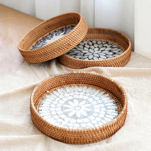 Vente chaude Personnalisé Plateau De Service Rond En Osier Naturel Tissé À La Main Plateau En Rotin pour La Décoration Intérieure Stockage Des Aliments Utilisation De La Salle De Bains - Product Image 4