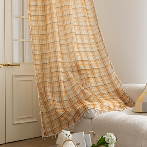 Rideaux transparents à carreaux de Bohème avec glands 100% polyester, protection UV et filtrage de la lumière pour la maison/café/centre de villégiature - Product Image 1