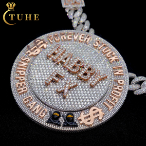 Produttore di gioielli Hip Hop personalizzati 925 in argento Sterling VVS Moissanite diamanti rotondi <span class=keywords><strong>medaglione</strong></span> ghiacciato <span class=keywords><strong>collana</strong></span> pendente - Product Image 1