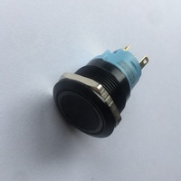 Simbol daya 12V LED biru 19mm tombol tekan menempel 1NO 1NC SPDT ON/Off cangkang hitam tahan air bulat logam