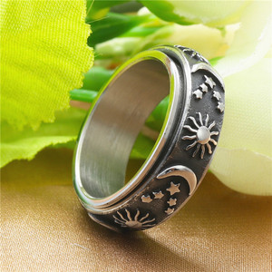 Anillo Sol Luna Estrellas para Hombre, Retro, de Acero Inoxidable Plateado, Giratorio, Joyería de Moda, Regalo - Product Image 1