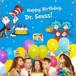 Décorations de fête d'anniversaire <span class=keywords><strong>Dr</strong></span> Seuss, bannière de <span class=keywords><strong>fond</strong></span> Joyeux Anniversaire, décorations sur le thème bleu, bannière de <span class=keywords><strong>fond</strong></span>, accessoires de photomaton - Product Image 3
