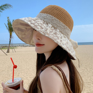 Cappello da donna in paglia con stampa floreale floscio <span class=keywords><strong>Anti</strong></span> <span class=keywords><strong>UV</strong></span> Resort da viaggio da spiaggia cappello da sole da donna cappello di paglia