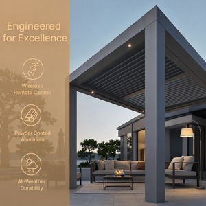 Pergola Intelligente à Lames Orientables Effet Bois, Pergola Extérieure Motorisée en Aluminium Équipée d'un Contrôle par Application, d'un Éclairage RGB et d'un Capteur de Pluie - Product Image 6