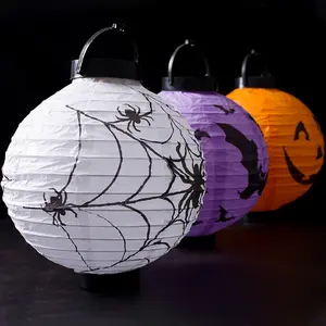 Nicro Halloween Accessories Pumpkin Witch Theme Color Pendant Paper Lantern Lights Holiday Party Decoration Round Paper Lanterns