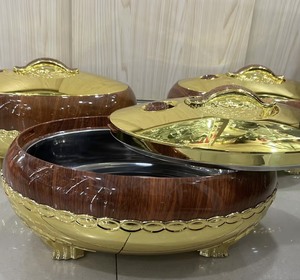 Ensemble chauffe-plats moderne 3 pièces 4L 5L 6L grande capacité, marmite isotherme en acier inoxydable, service de buffet pour Ramadan, viral <span class=keywords><strong>TikTok</strong></span> - Product Image 1