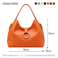 Sac à main d'été de luxe en cuir PU vegan orange pour femme, avec anneau doré, sac hobo souple, sac à bandoulière, logo personnalisé, fabrication usine 2026