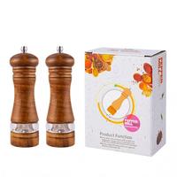 Ensemble de moulins à épices manuels modernes pour cuisine, en bois d'hévéa et acrylique, avec moulin à épices en céramique réglable, anti-poussière, pour épices en bouteille