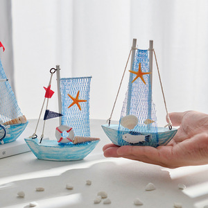 โมเดลเรือใบจิ๋ว 15 ซม. สไตล์เมดิเตอร์เรเนียน ของตกแต่งไม้ งานฝีมือเรือประดับ - Product Image 1