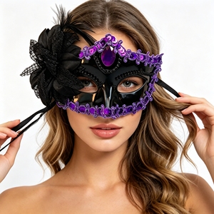 Masque de mascarade sexy en plastique bicolore pour femmes, masque de princesse en dentelle à fleurs, demi-masque pour fête, Halloween, <span class=keywords><strong>cosplay</strong></span> - Product Image 2