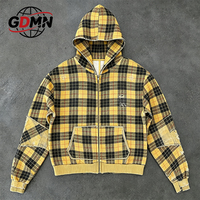 Veste streetwear oversize pour homme, style vintage, à carreaux, zippée, effet vieilli, déchirée, patchwork, bords bruts, logo personnalisé OEM
