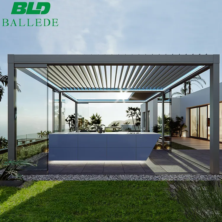 Afstandsbediening Luifel Dak Lamellen Pergola Tuin Aluminium Voor Buitenstructuur 3*3M Aluminium Intrekbare Pergola Beugels