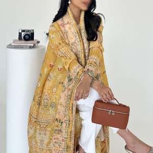 Robe longue pour femmes du Moyen-Orient, cardigan plissé imprimé, long <span class=keywords><strong>manteau</strong></span>, robe arabe, taille plus, abaya - Product Image 3