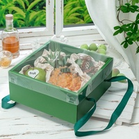 Caja de Regalo Cuadrada de Cartón Corrugado Ecológica de Alta Gama, Color Verde Personalizado, Resistente, para Frutas y Flores, con Asa de Cinta de Esponja