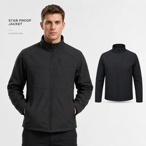 เสื้อแจ็คเก็ตกันแทงสำหรับผู้ชาย แบบสั่งทำ OEM สีดำ ผ้า softshell ป้องกันภัย เสื้อผ้าทำงาน ชุดยุทธวิธี ผู้ผลิตเสื้อแจ็คเก็ตภายนอก - Product Image 1
