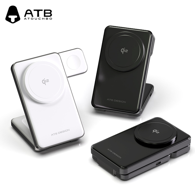 ATB 2024 Trend Product Electronic Portable Foldable Magnetic 3in1 Wireless Charger Qi2 3 in 1 Charging Station