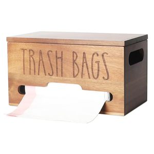 Boîte de rangement pour sacs poubelles en bois, montage mural, organisateur de cuisine en bois massif, distributeur coulissant - Product Image 5